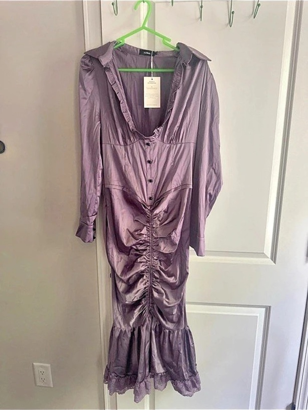 FuTario Ruched Midi Dress Lace-Trim